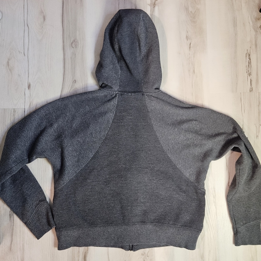 Under Armour Girls Large Gray Ribbed Fleece Full Zip Hoodie Sleeve Spellout - Picture 11 of 12